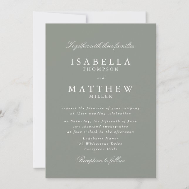Convite de Casamento Cinza Verde Clássico (Frente)