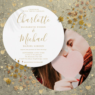 Convite de Casamento Circular com Foto e Letra Dou