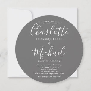 Convite de Casamento Circular Foto Cinza Rótulo de