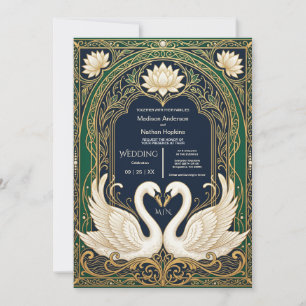 Convite de Casamento Cisne Art Nouveau Moldura Dou