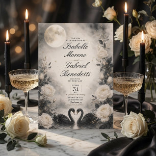 Convite de Casamento Cisne Negro Gótico ao Luar