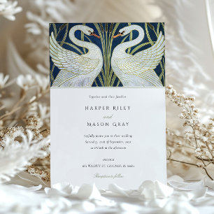 Convite de Casamento Cisnes Elegantes Walter Crane
