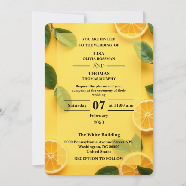 Convite de Casamento Citrino Butter Yellow (Frente)
