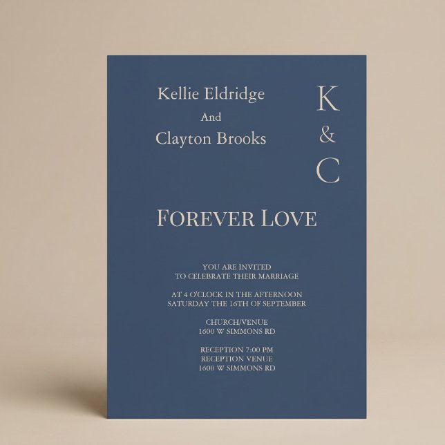 Convite de Casamento Classic Blue Amor Eterno (Criador carregado)