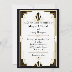 Convite de Casamento Clássico Art Déco Vintage