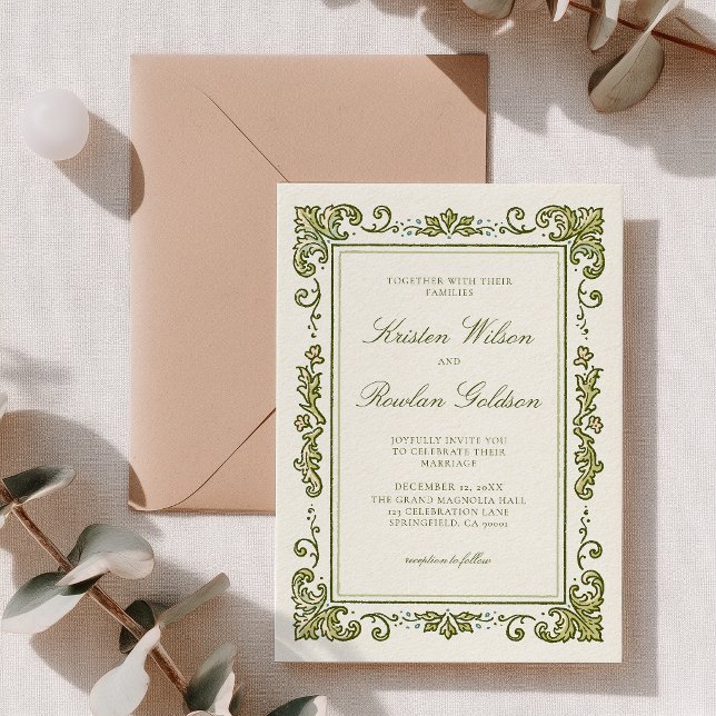 Convite de Casamento Clássico Art Nouveau (Criador carregado)