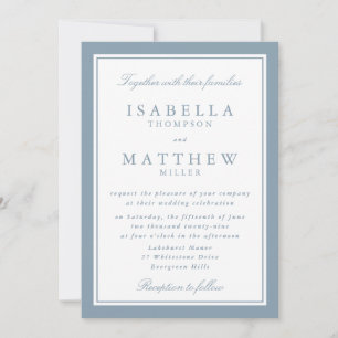 Convite de Casamento Clássico Azul Cinza Emoldurad