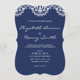 Convite de Casamento Clássico Azul Marinho com Ren