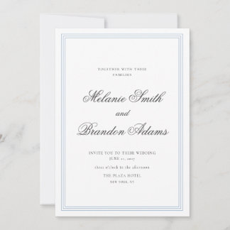 Convite de Casamento Clássico Azul Poeirento Elega