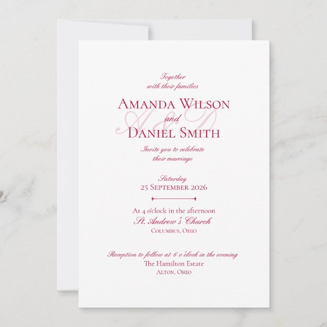 Convite de Casamento Clássico Borgonha (Frente)