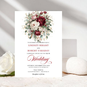 Convite de Casamento Clássico Burgundy Branco Flor
