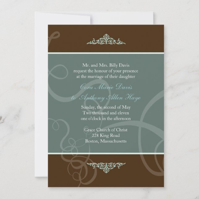 Convite de Casamento Clássico Chocolate Escuro (Frente)