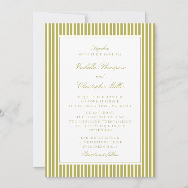 Convite de Casamento Clássico Citrus Green Stripe (Frente)