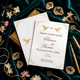 Convite de Casamento Clássico com Borda Dourada Or