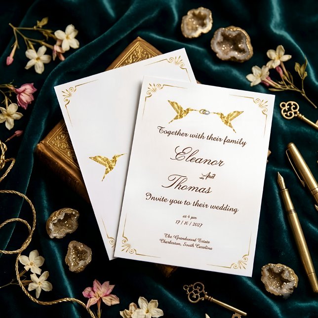Convite de Casamento Clássico com Borda Dourada Or (Criador carregado)