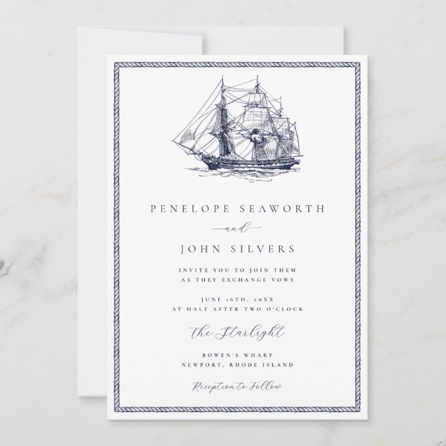 Convite de Casamento Clássico com Corda de Navio N (Frente)