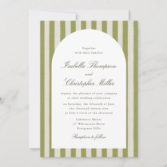 Convite de Casamento Clássico com Faixa Verde Oliv (Frente)
