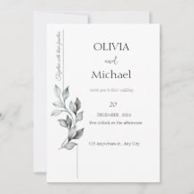 Convite de Casamento Clássico com Folhagem Preto e