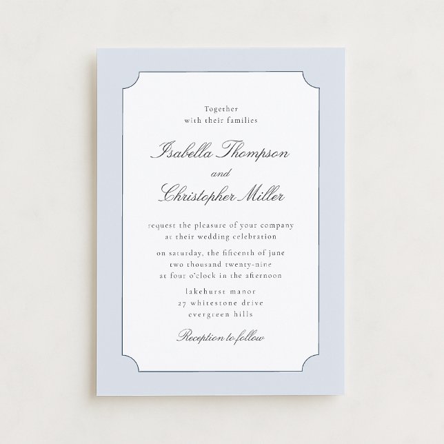 Convite de Casamento Clássico com Moldura Azul Ele (Criador carregado)