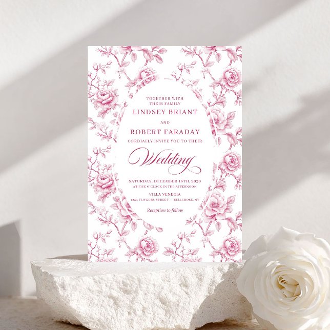 Convite de Casamento Clássico com Padrão de Rosa e (Classic Dusty Rose Rose Pattern Wedding Invitation)