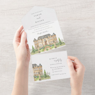 Convite de casamento Clássico de Chateau Watercolo
