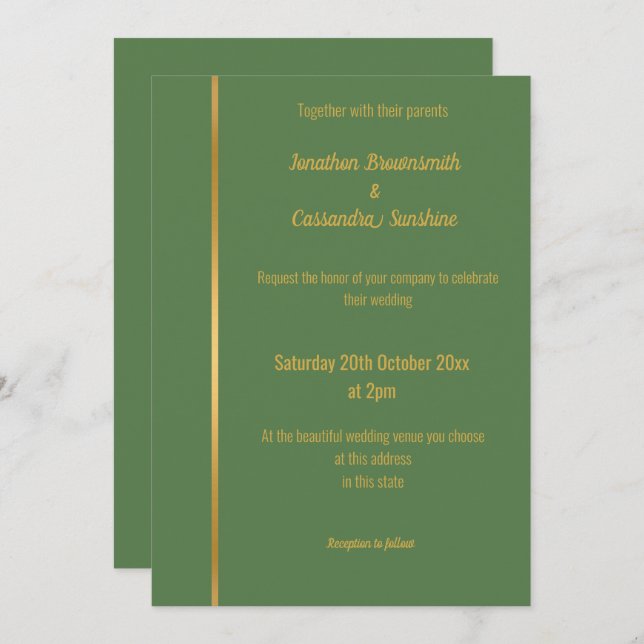 CONVITE DE CASAMENTO CLÁSSICO DOURADO VERDE SAGE E (Frente/Verso)