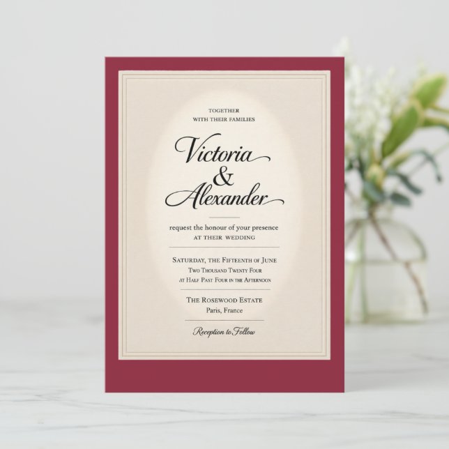 Convite de Casamento Clássico e Elegante Real | Lu (Em pé/Frente)