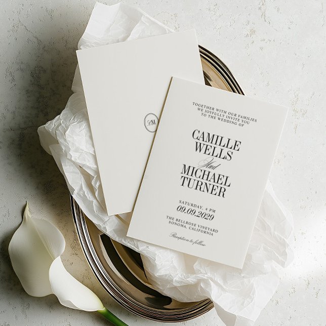 Convite de Casamento Clássico Elegante com Monogra (Classic Elegant Monogram Wedding Invitation)
