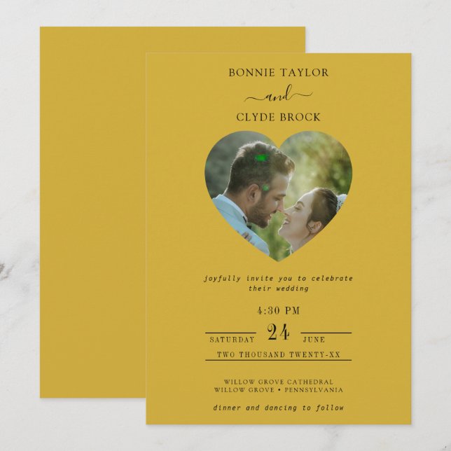 Convite de Casamento Clássico Elegante em Dourado  (Frente/Verso)