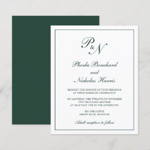Convite de Casamento Clássico Elegante Verde Flore