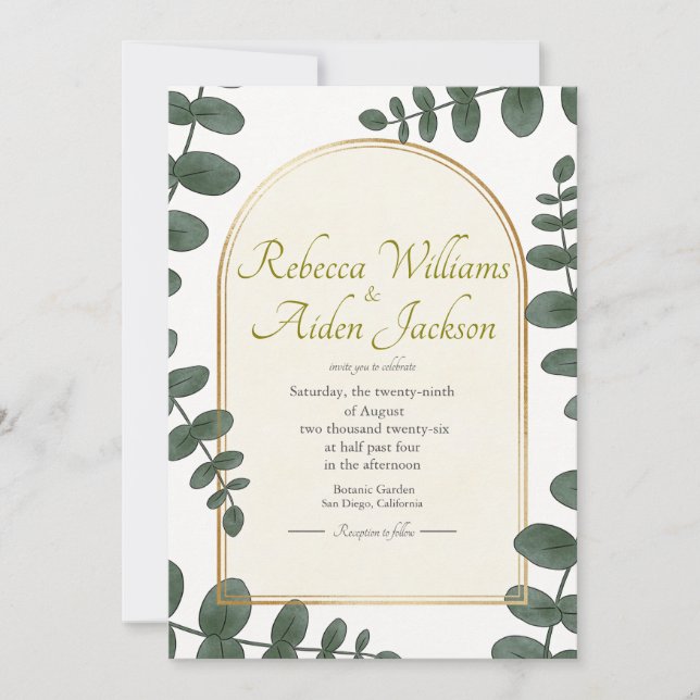 Convite de Casamento Clássico em Marfim e Dourado  (Frente)