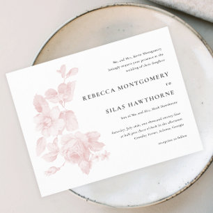 Convite de Casamento Clássico Floral Cor-de-Rosa 