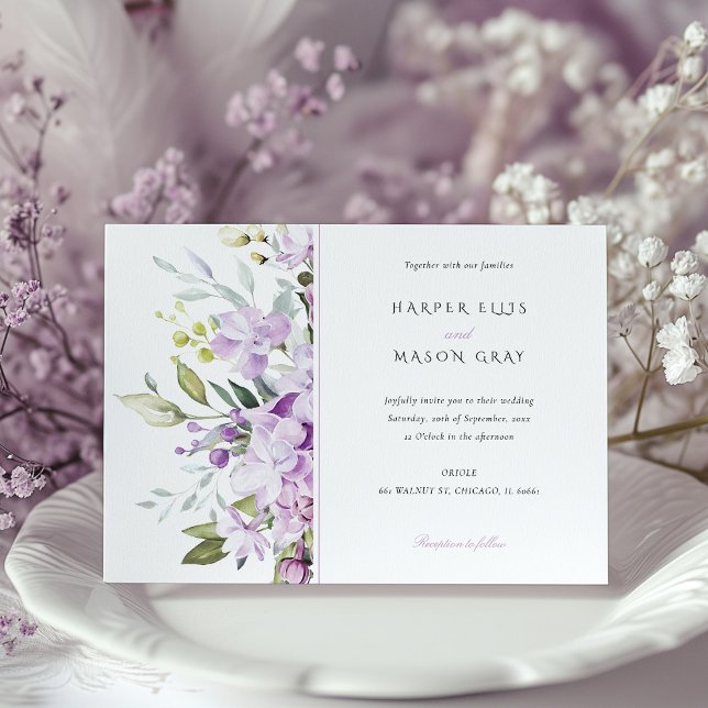 Convite de Casamento Clássico Jardim de Lilás (Criador carregado)