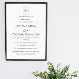 Convite de Casamento Clássico Minimalista Branco