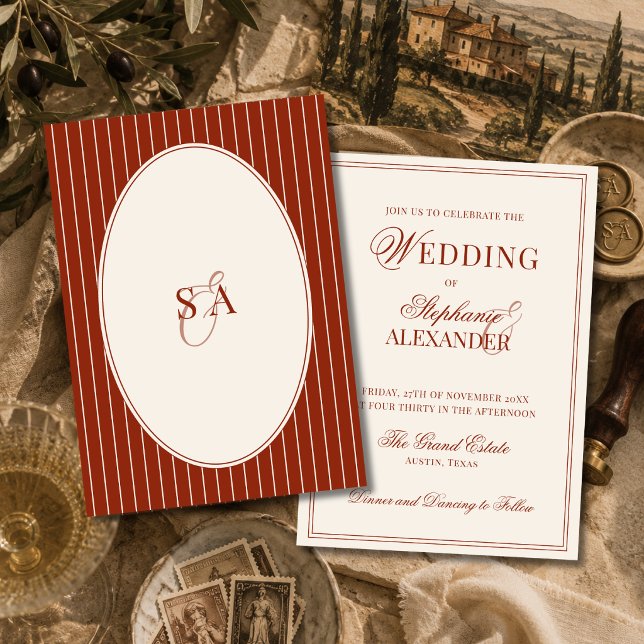 Convite de Casamento Clássico Monograma em Terraco (Criador carregado)