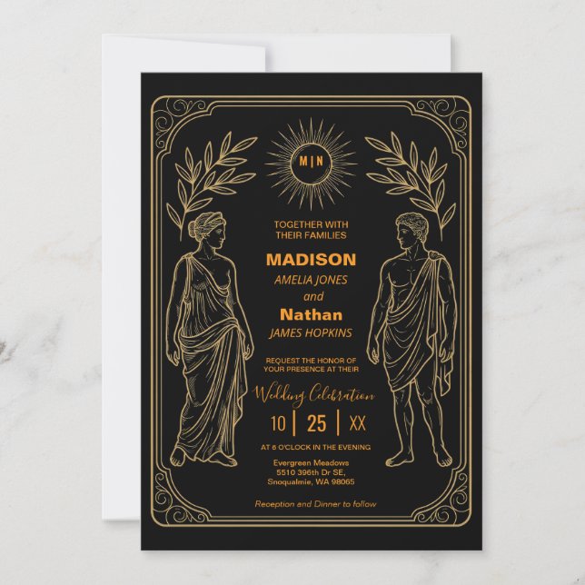 Convite de Casamento Clássico Ouro Elegância Roman (Frente)