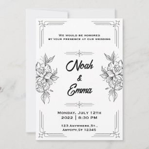 Convite de casamento clássico preto e branco
