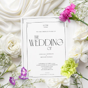 Convite de Casamento Clássico Preto e Branco com S