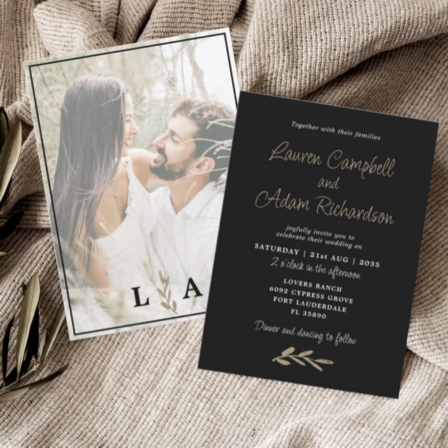 Convite de Casamento Clássico Preto e Branco Moder (Criador carregado)