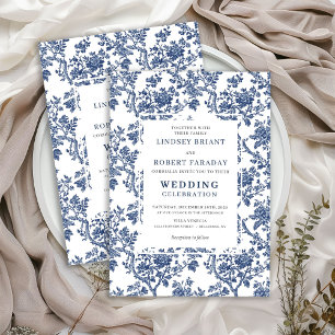 Convite de Casamento Clássico Refined Blue Floral 
