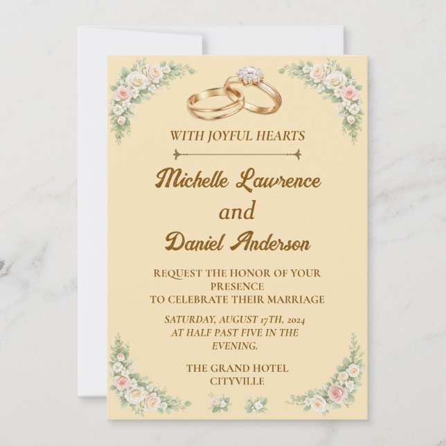 Convite de Casamento Clássico Romântico (Frente)