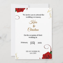 Convite de Casamento Clássico Rosas Vermelhas Eleg
