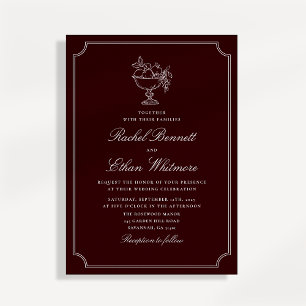 Convite de Casamento Clássico Vinho Tinto com Mold