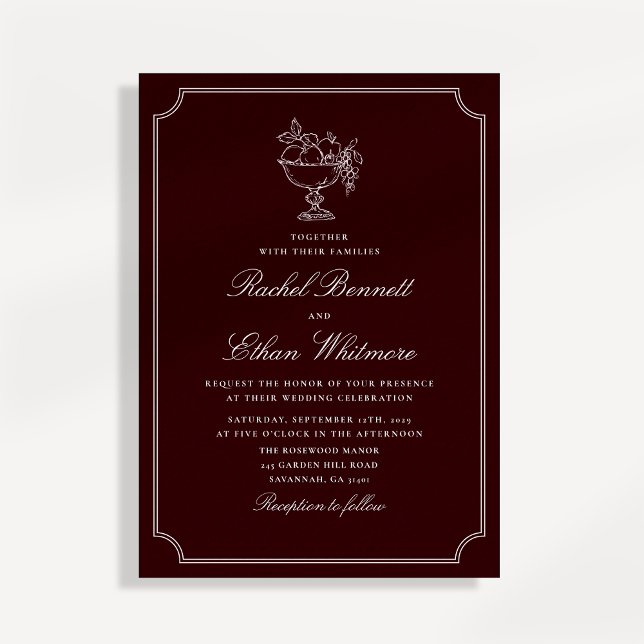 Convite de Casamento Clássico Vinho Tinto com Mold (Criador carregado)