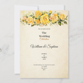 convite de casamento clássico vintage rosa amarela