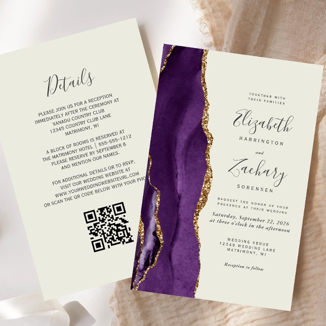 Convite de Casamento Código QR Ágata Roxa Orçament (Criador carregado)