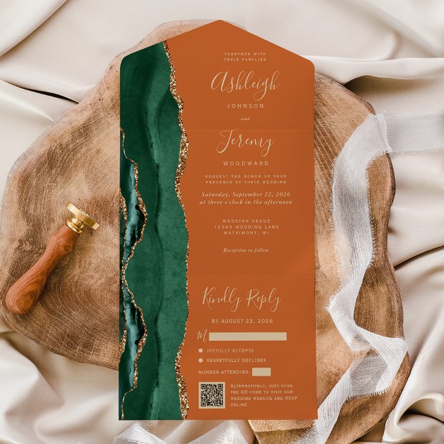 Convite de Casamento Código QR Ágata Verde Queimad (Criador carregado)