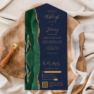Convite de Casamento Código QR Azul Naval Ágata Ve