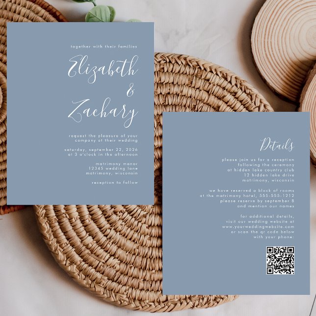 Convite de Casamento Código QR Azul Poeirento Orça (Criador carregado)