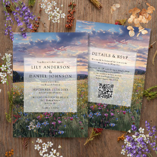 Convite de Casamento Código QR Campo Florido de Fl